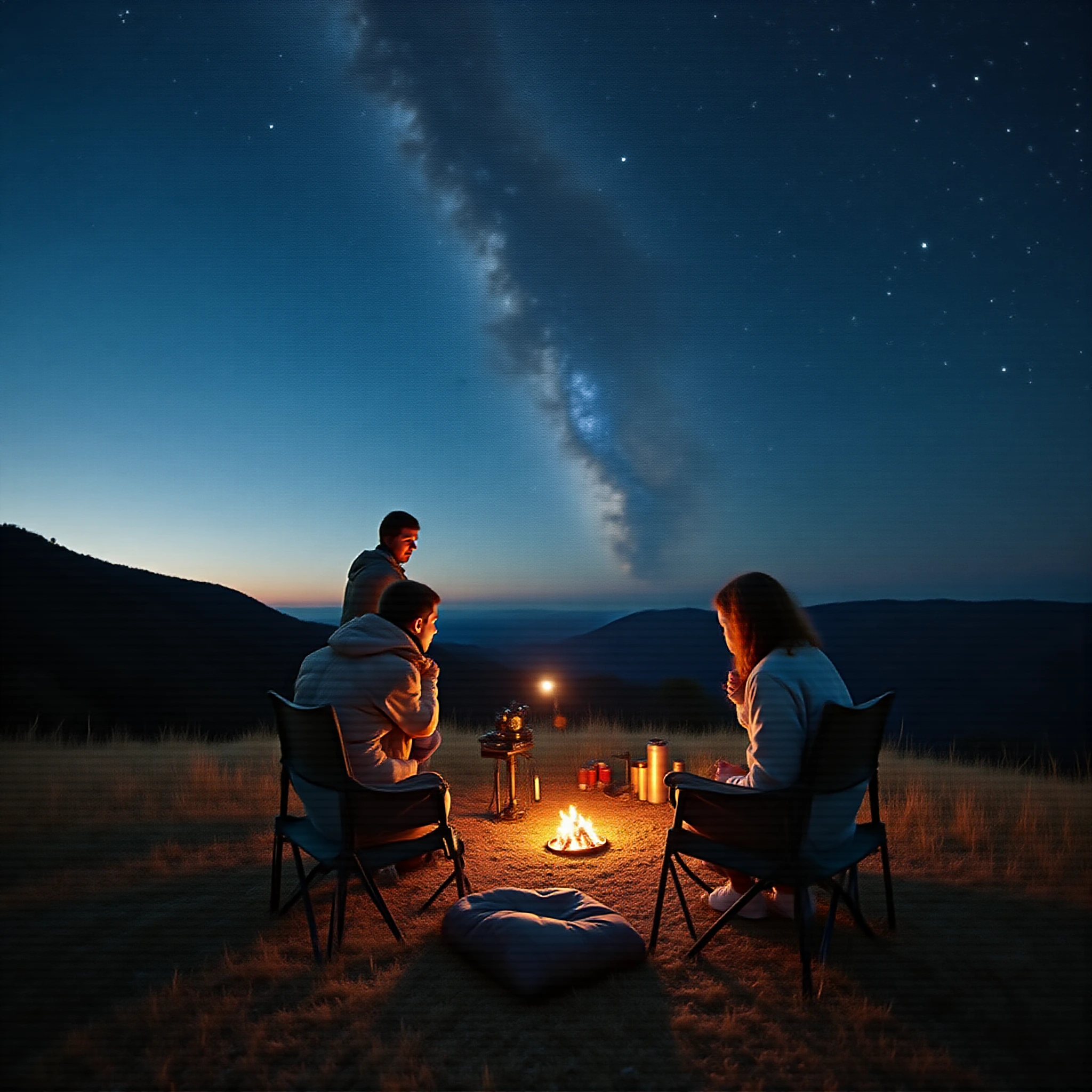Illustrative stargazing equipment and beginner observation scene