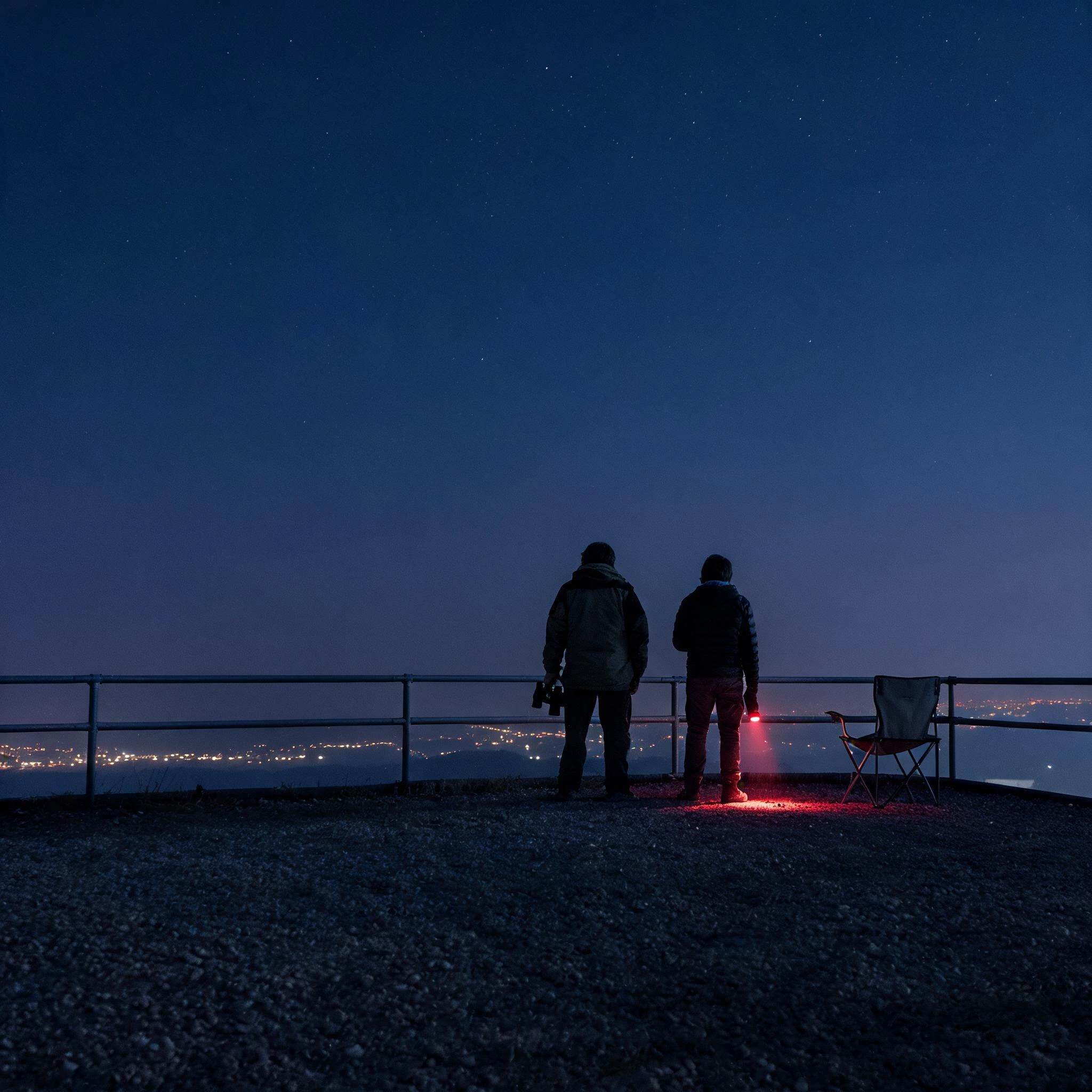 Illustrative stargazing scene and night horizon